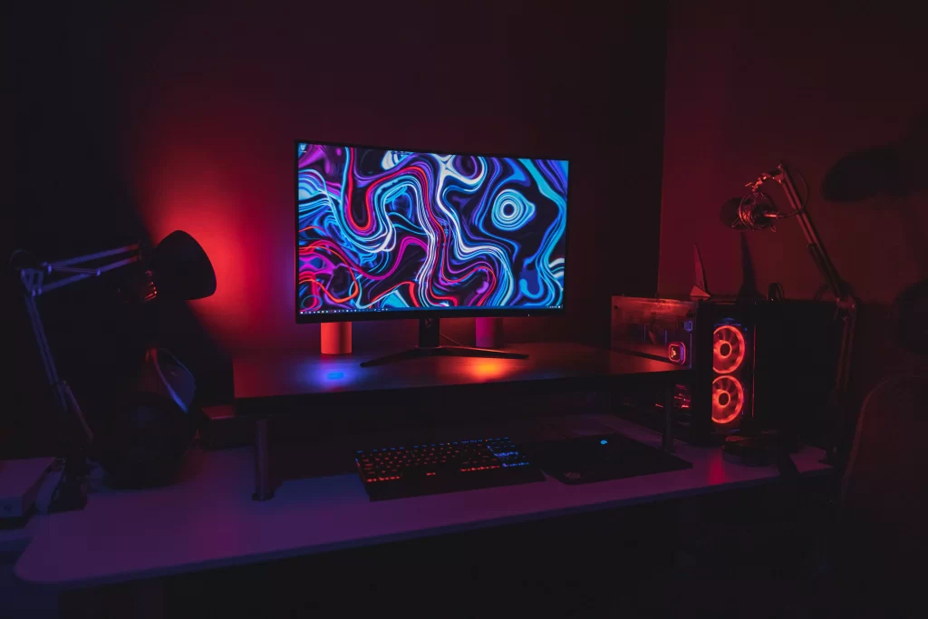 dark room gaming setup